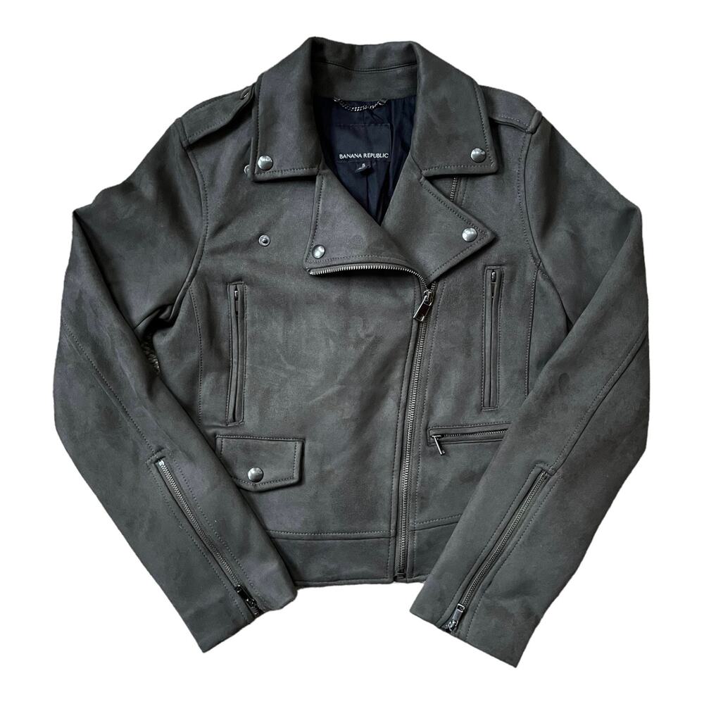 Banana Republic Faux Suede Motorcycle Jacket Olive Green Zipper Women's Small